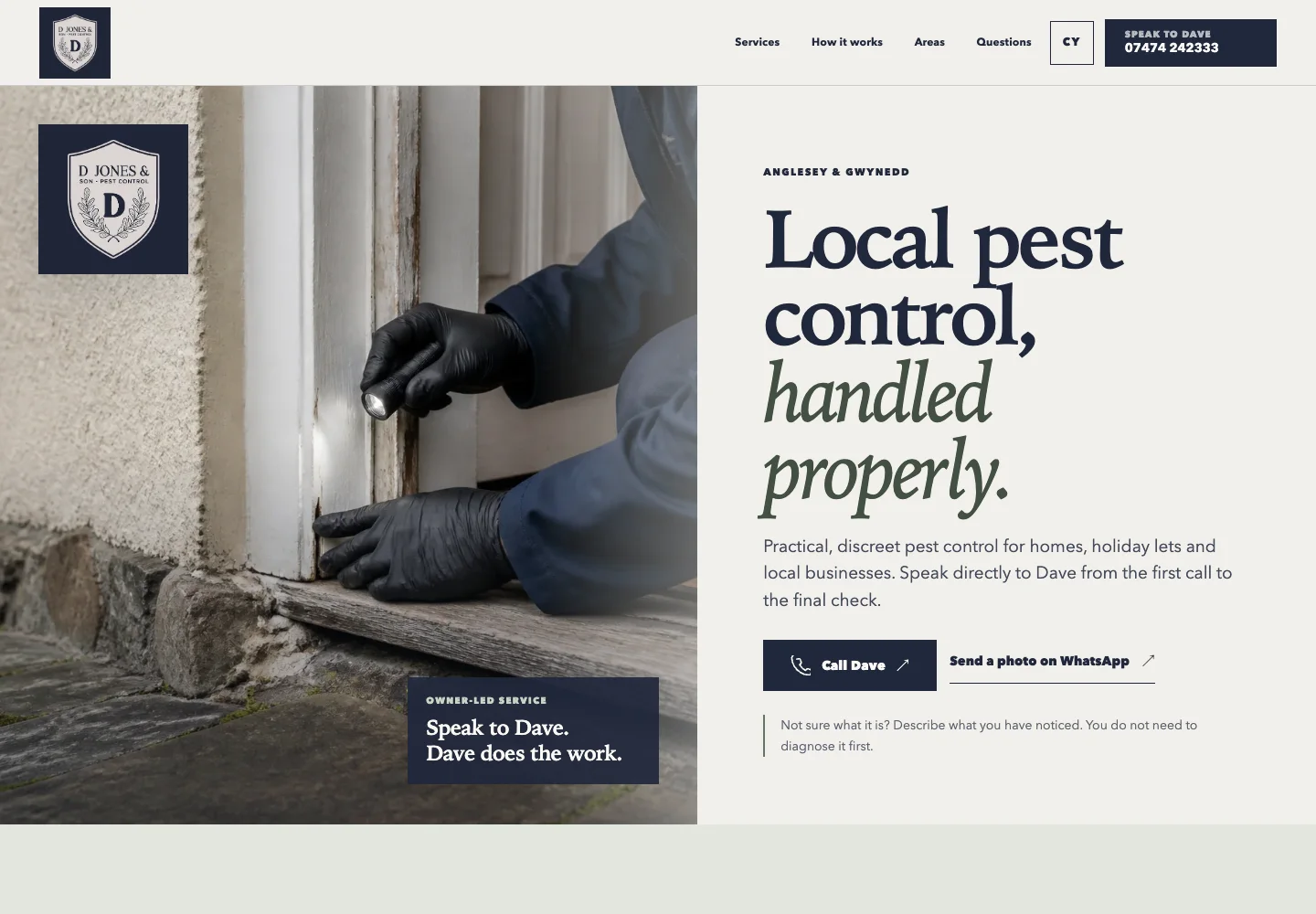 D Jones and Son Pest Control website shown in its responsive desktop and mobile layouts