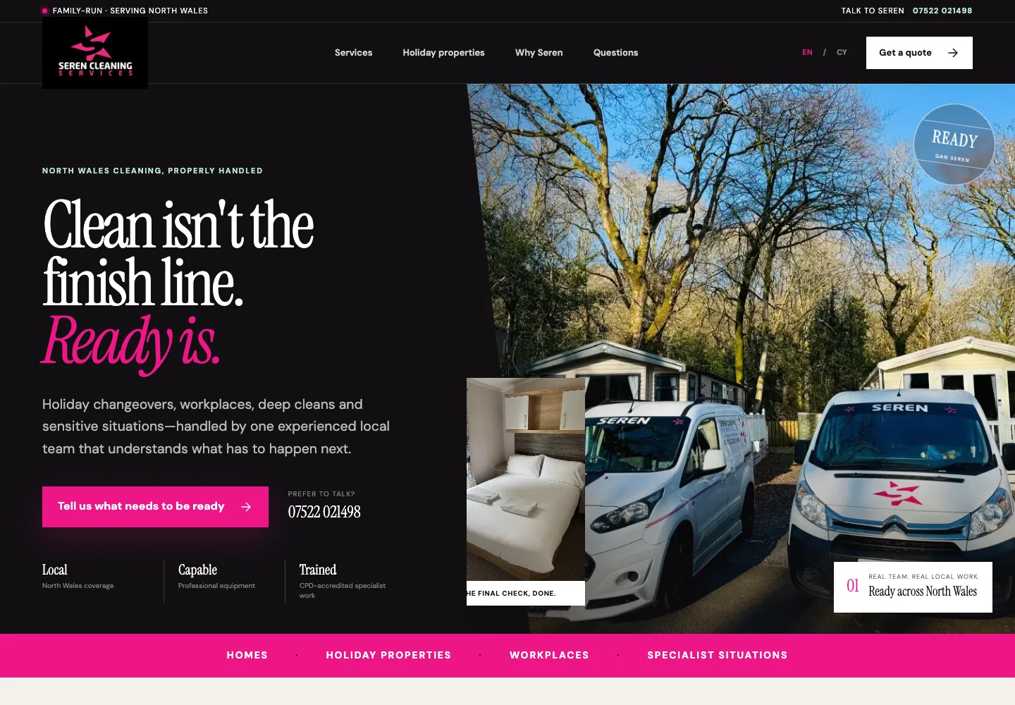 Seren Cleaning Services website shown in its responsive desktop and mobile layouts