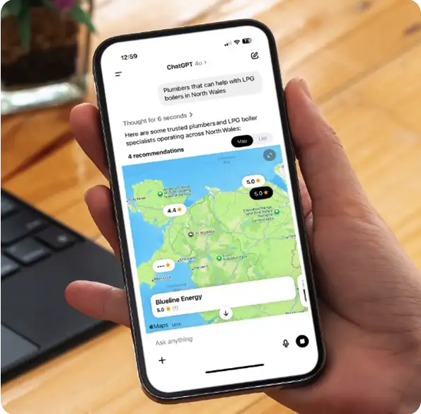 AI-assisted search results displayed on a mobile phone