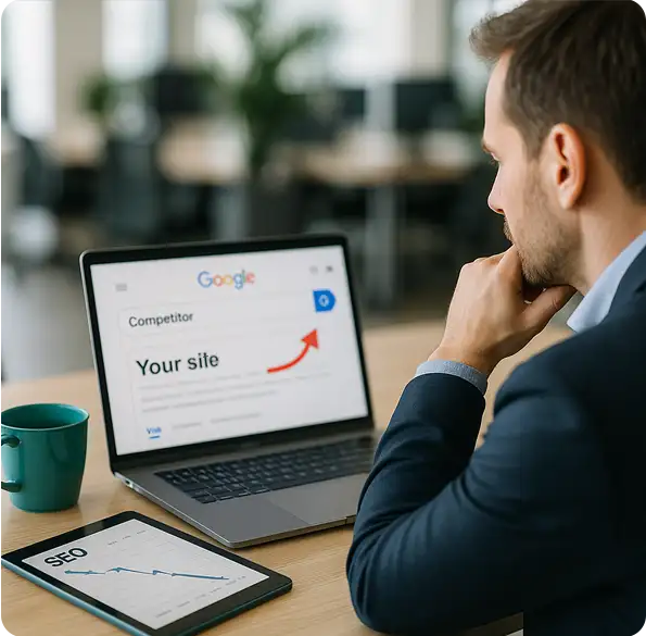 A business owner reviewing search visibility information